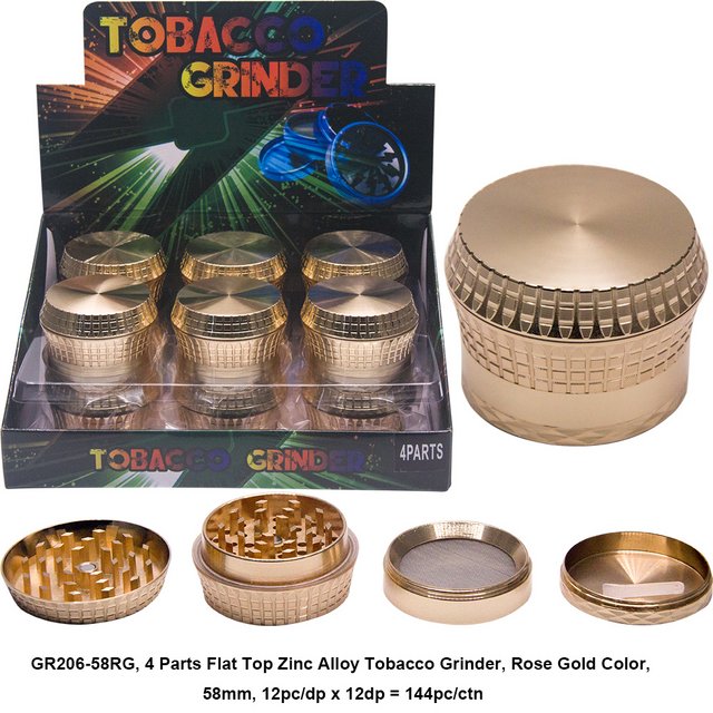 TOBACCO GRINDER 4 PARTS ROSE GOLD GR206-58RG BOX OF 12
