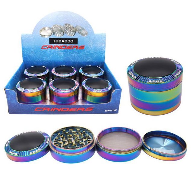 TOBACCO GRINDER BLACK TOP WITH STONE 4 PARTS GR165 BOX OF 6