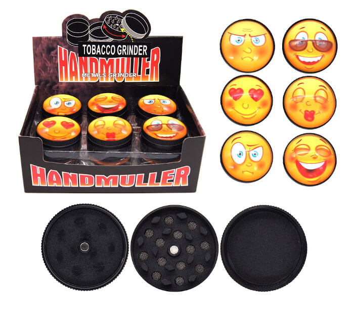 TOBACCO GRINDER CRYSTAL BALL SMILY FACE DESIGN 3 PARTS GR154-52SM BOX OF 12