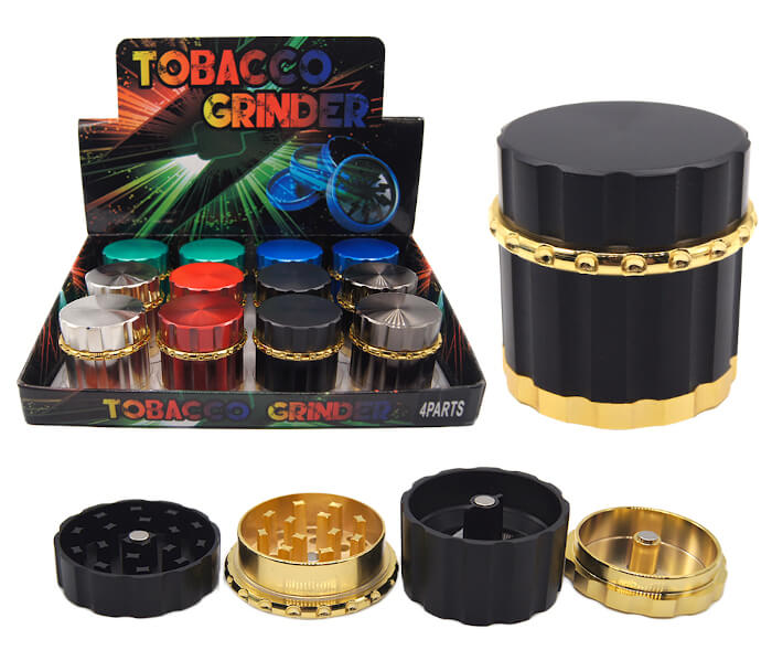 TOBACCO GRINDER GOLD LINED ZINC ALLOY 45MM 4 PARTS GR170-45 BOX OF 12