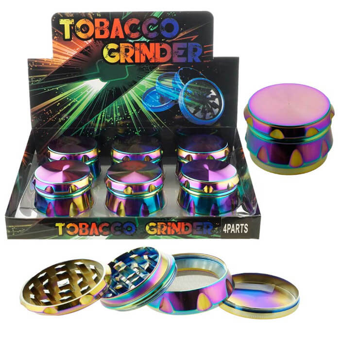 TOBACCO GRINDER RAINBOW DRUM STYLE 4 PARTS GR168-55RB BOX OF 6