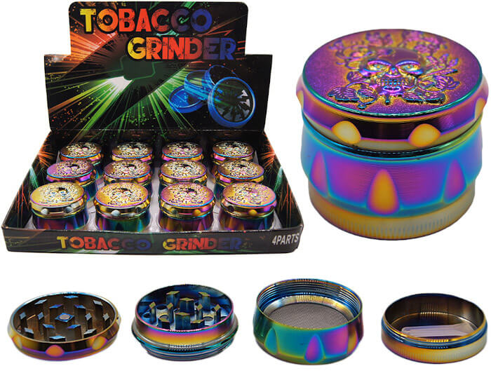 TOBACCO GRINDER RAINBOW SKULL 4 PARTS GR168-45SK BOX OF 12