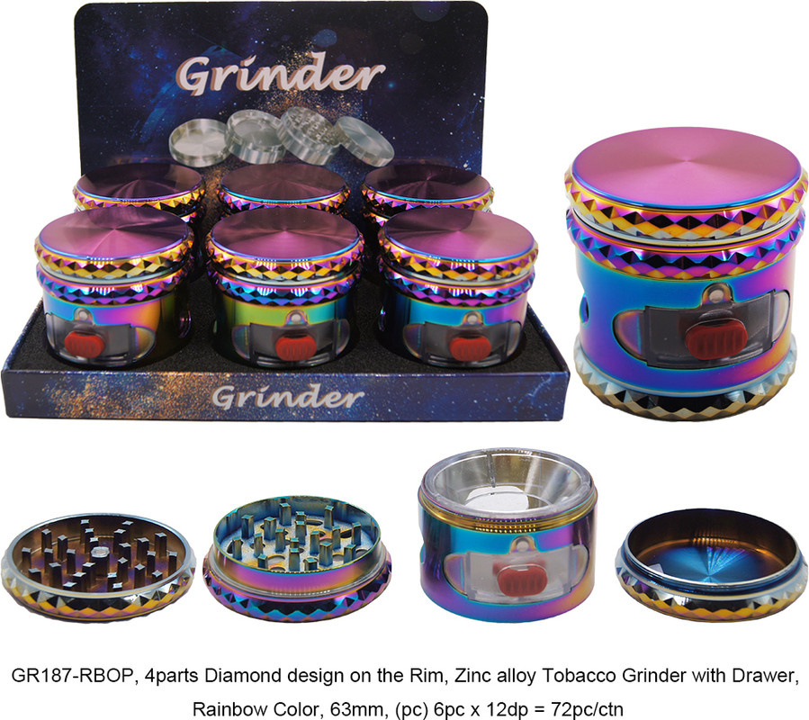 TOBACCO GRINDER RAINBOW STASH GRINDER GR187-RBOP BOX OF 6