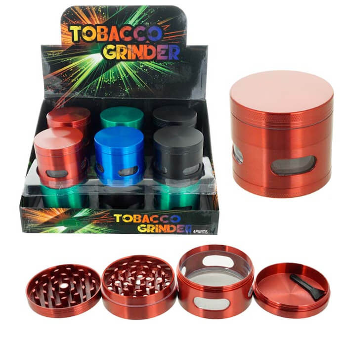 TOBACCO GRINDER WITH WINDOW 4 PARTS GR141-63 BOX OF 12