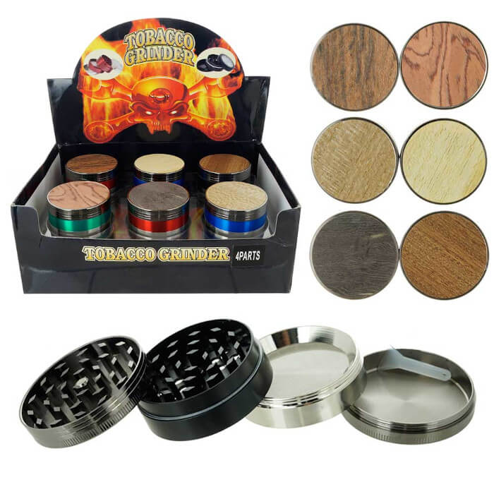 TOBACCO GRINDER WOOD DESIGN 4 PARTS GR139 BOX OF 12