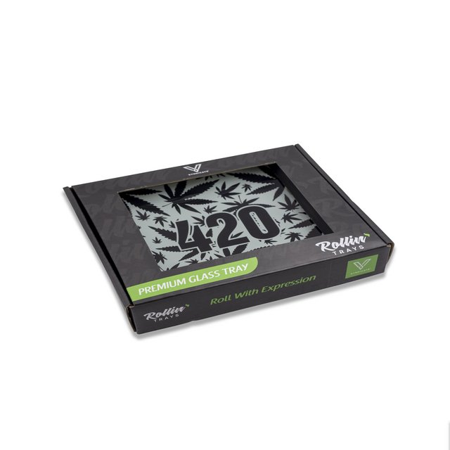 V SYNDICATE MEDIUM GLASS ROLLING TRAY 420 B&W