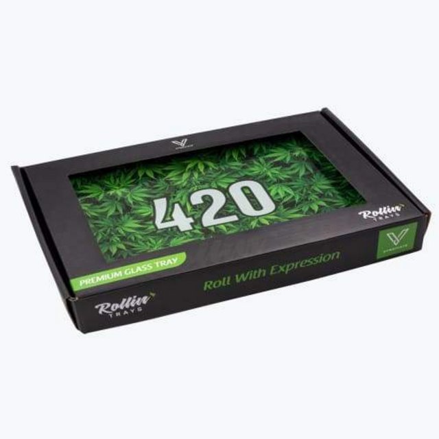 V SYNDICATE MEDIUM GLASS ROLLING TRAY 420- GREEN