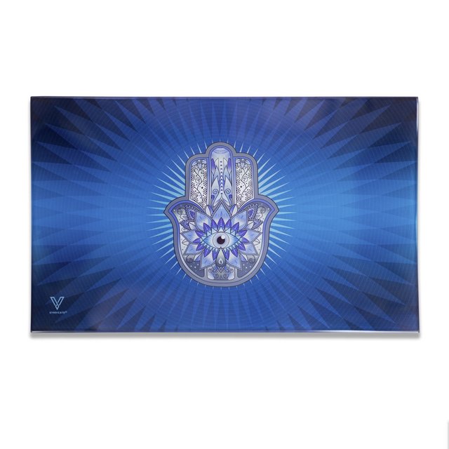 V SYNDICATE MEDIUM GLASS ROLLING TRAY HAMSA - BLUE