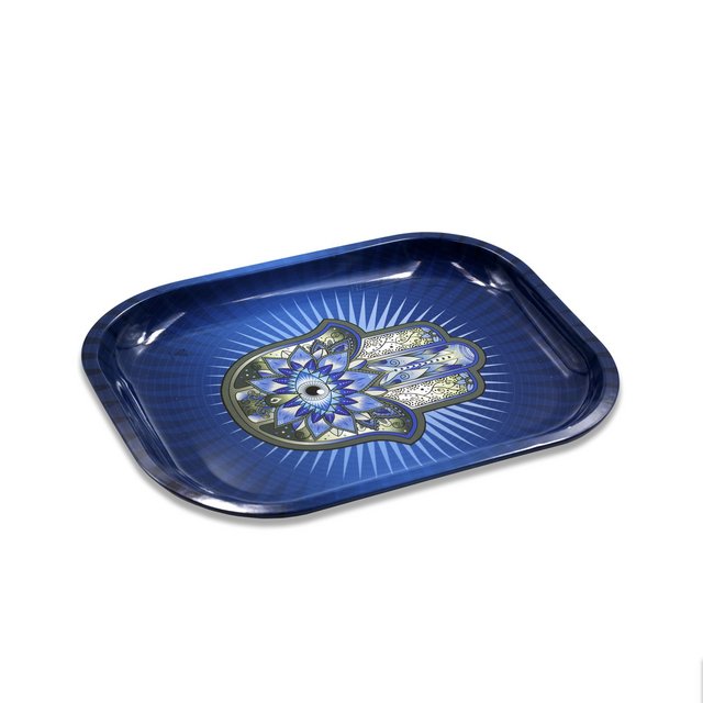 V SYNDICATE METAL ROLLING TRAY SMALL HAMSA BLUE