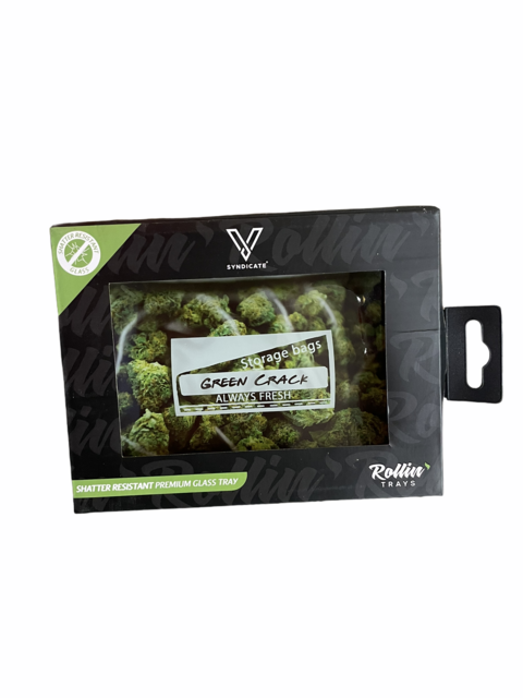 V SYNDICATE SMALL GLASS ROLLING TRAY - POUND BAG