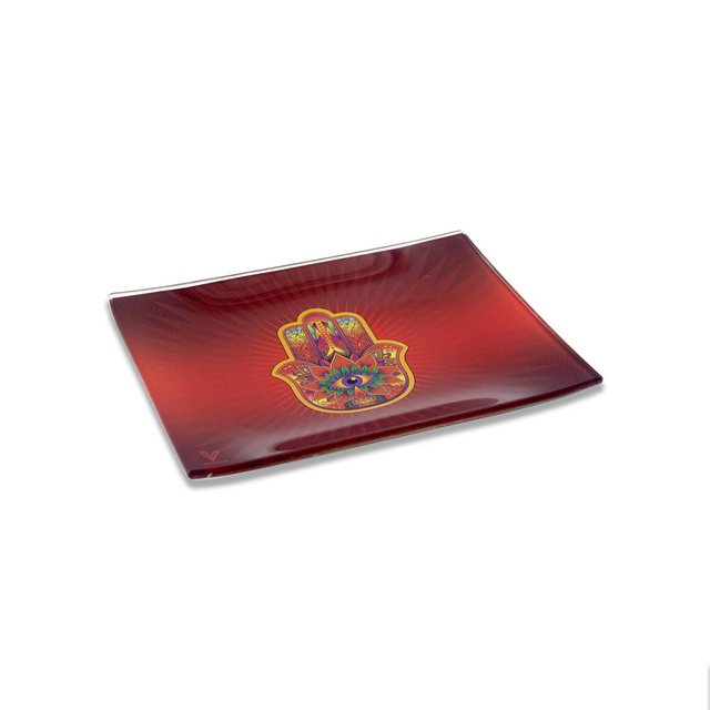 V SYNDICATE SMALL GLASS ROLLING TRAY HAMSA RED