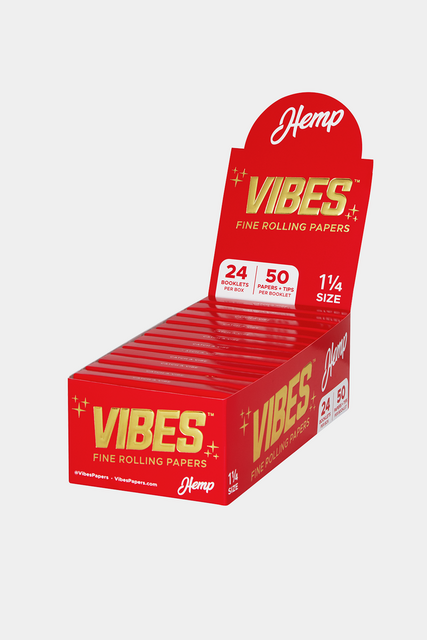 VIBES HEMP 1.25 FINE ROLLING PAPERS 50CT WITH TIPS BOX OF 24