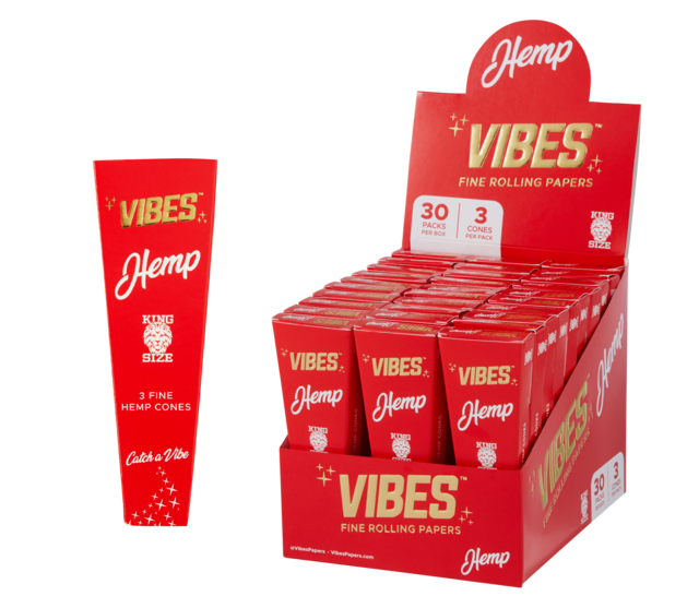 VIBES HEMP KING SIZE CONES 3CT BOX OF 30