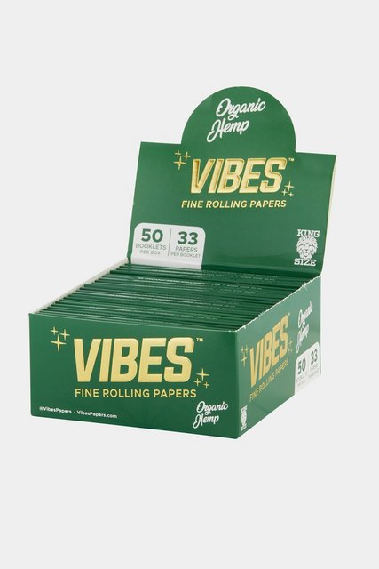 VIBES ORGANIC HEMP KING SIZE FINE ROLLING PAPERS 33CT BOX OF 50