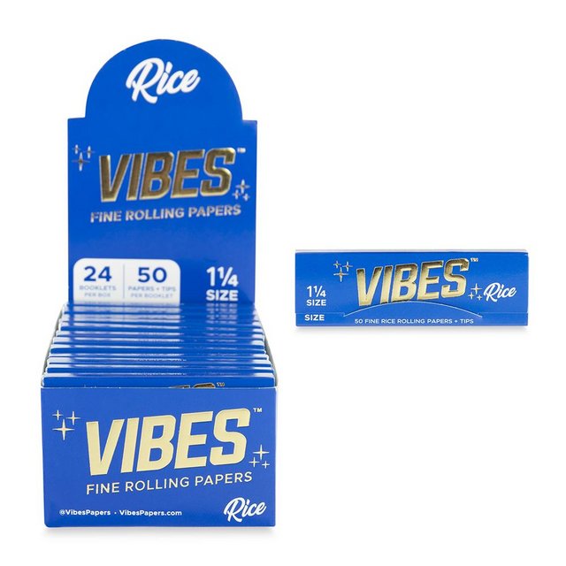 VIBES RICE 1.25 FINE ROLLING PAPERS 50CT WITH TIPS BOX OF 24