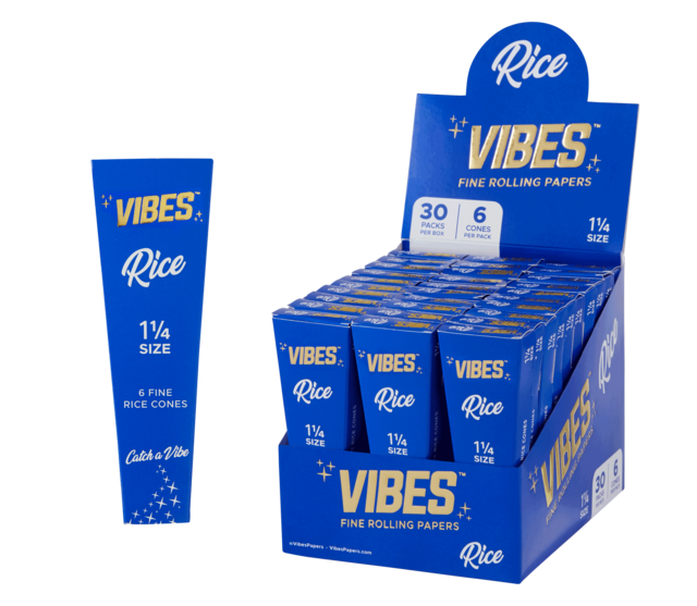 VIBES RICE KING SIZE CONES 3CT BOX OF 30