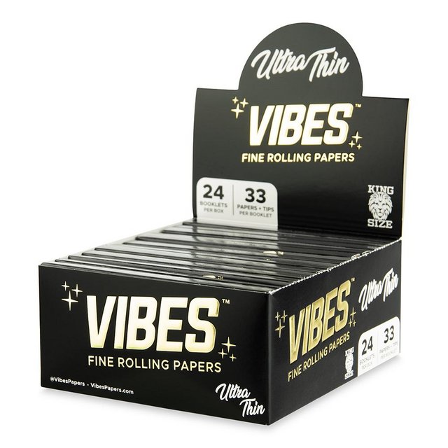 VIBES ULTRA THIN FINE ROLLING PAPERS KING SIZE 33CT WITH TIPS BOX OF 24