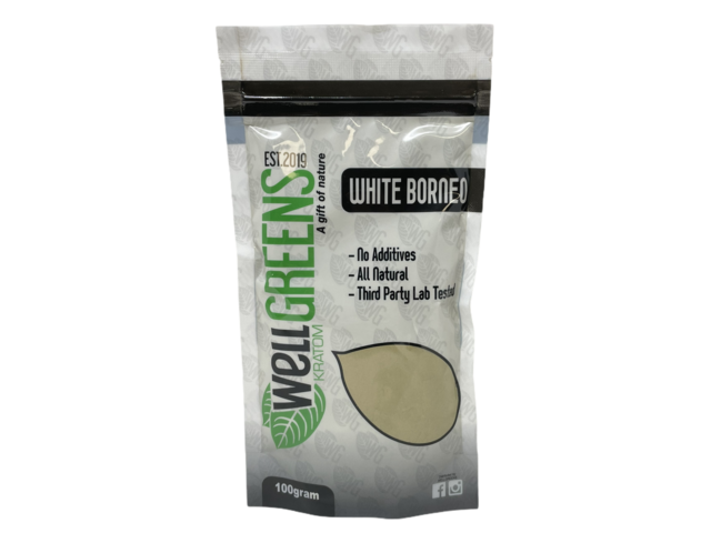 WELLGREENS KRATOM WHITE BORNEO 100GM POWDER BAG