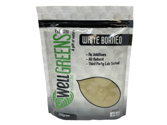 WELLGREENS KRATOM WHITE BORNEO 250GM POWDER BAG