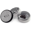 BEAMER ALUMINUM GRINDER 63MM 3 PARTS PSYCHEDELIC WEB DESIGN BLACK & SILVER