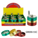 TOBACCO GRINDER RASTA COLOR WITH HAND CRANK 4 PARTS GR090-55C BOX OF 6